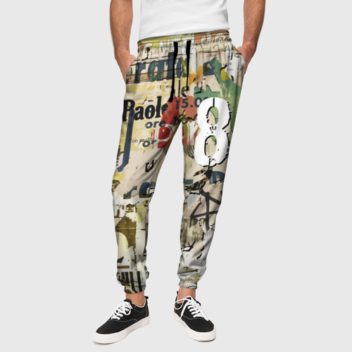 Мужские брюки 3D Восьмёрка на фоне рваных афиш, цвет 3D печать - фото 4