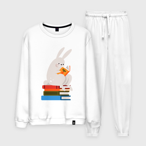 Мужской костюм хлопок Читающий кролик на книгах, цвет белый