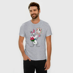 Мужская футболка хлопок Slim Заяц с цветами 2023 - фото 2