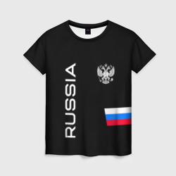 Женская футболка 3D Россия и три линии на черном фоне