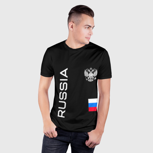 Мужская футболка 3D Slim Россия и три линии на черном фоне, цвет 3D печать - фото 3