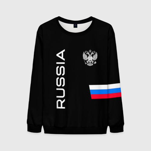Мужской свитшот 3D Россия и три линии на черном фоне, цвет черный