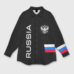 Мужская рубашка oversize 3D Россия и три линии на черном фоне