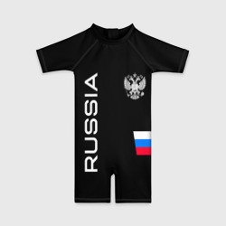 Детский купальный костюм 3D Россия и три линии на черном фоне