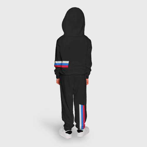 Детский костюм с толстовкой 3D Россия и три линии на черном фоне, цвет черный - фото 4