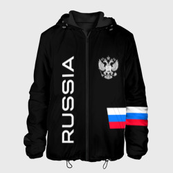 Мужская куртка 3D Россия и три линии на черном фоне