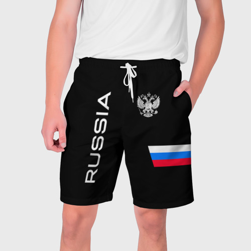 Мужские шорты 3D Россия и три линии на черном фоне, цвет 3D печать