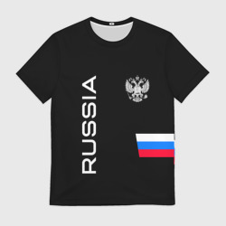 Мужская футболка 3D Россия и три линии на черном фоне