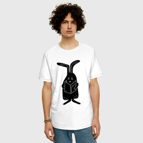 Мужская футболка хлопок Oversize с принтом Кролик пишет список дел, фото на моделе #1