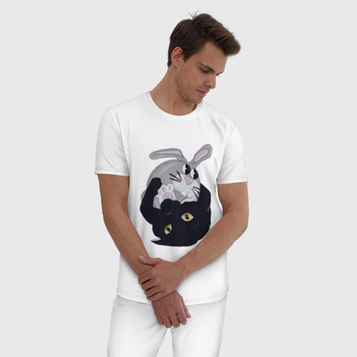 Мужская пижама хлопок Кошачьи обнимашки, цвет белый - фото 3