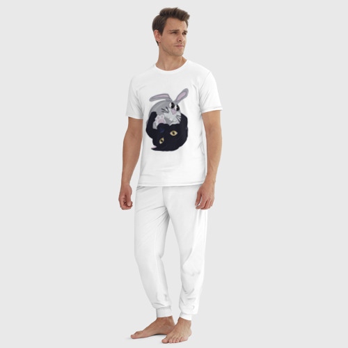 Мужская пижама хлопок Кошачьи обнимашки, цвет белый - фото 5
