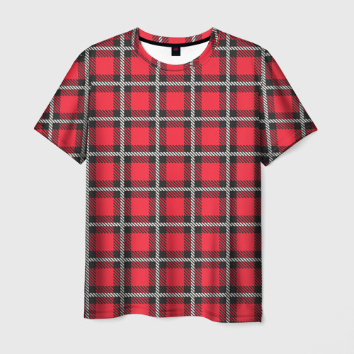 Мужская футболка с принтом Красная шотландская клетка, вид спереди №1