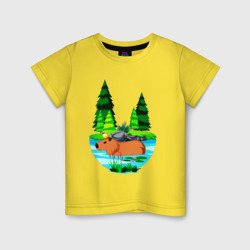 Детская футболка хлопок Капибара в лесном озере
