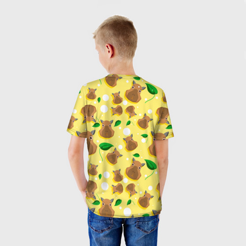 Детская футболка 3D с принтом Капибара паттерн, вид сзади #2