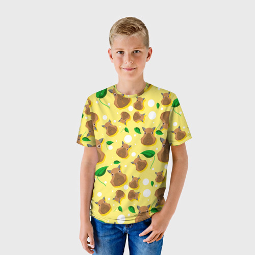 Детская футболка 3D с принтом Капибара паттерн, фото на моделе #1