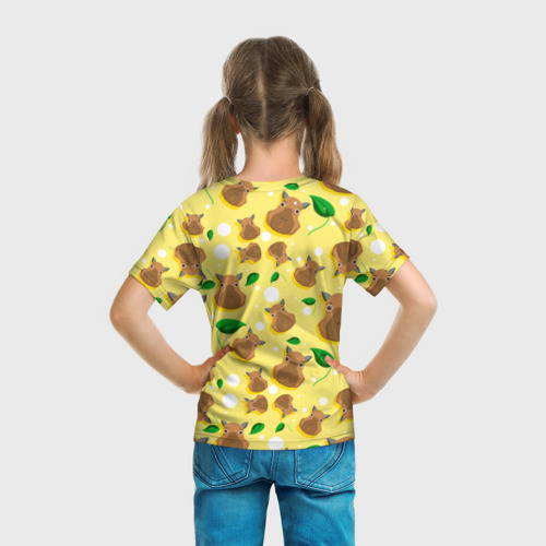 Детская футболка 3D с принтом Капибара паттерн, вид сзади #2