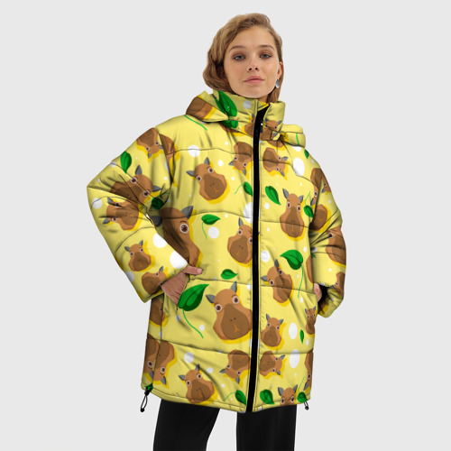 Женская зимняя куртка 3D с принтом Капибара паттерн, фото на моделе #1