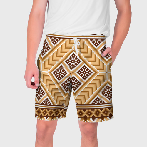 Мужские шорты 3D Индейский пиксельный орнамент, цвет 3D печать