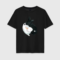 Женская футболка хлопок Oversize Кролики Инь Янь