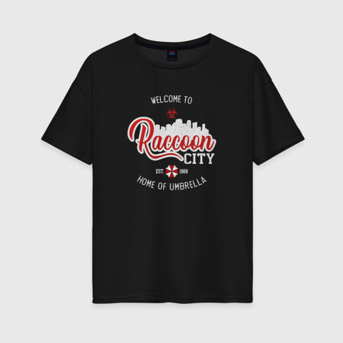 Женская футболка хлопок Oversize Resident evil Raccoon city home of Umbrella, цвет черный