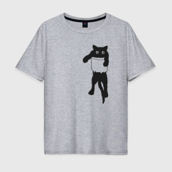 Черный котик в кармане – Мужская футболка хлопок Oversize с принтом купить со скидкой в -16%