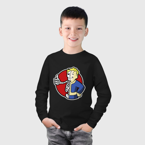 Детский лонгслив хлопок с принтом Vault boy - skeleton, фото на моделе #1