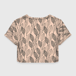 Топик (короткая футболка или блузка, не доходящая до середины живота) с принтом Листья штрихованные для женщины, вид сзади №1. Цвет основы: белый