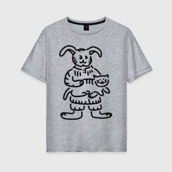 Женская футболка хлопок Oversize Кролик гладит кота