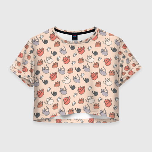 Женская футболка Crop-top с принтом Коты рисованные, вид спереди №1