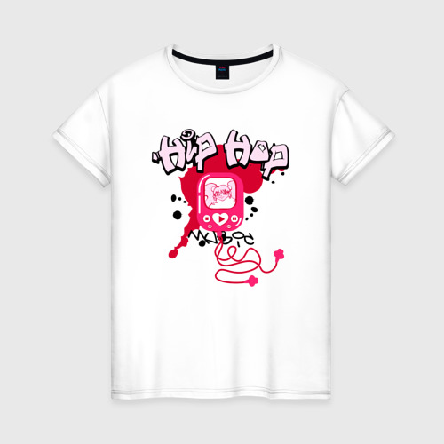 Женская футболка из хлопка с принтом Граффити хип-хоп плеер с наушниками, вид спереди №1