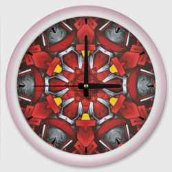Калейдоскоп из красных узоров – Настенные часы круглые с принтом купить