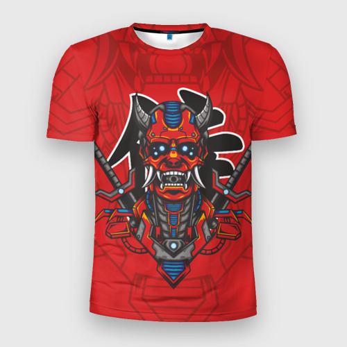 Мужская футболка 3D Slim с принтом Самурай - демон, вид спереди #2