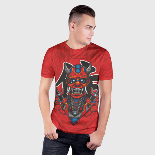 Мужская футболка 3D Slim с принтом Самурай - демон, фото на моделе #1