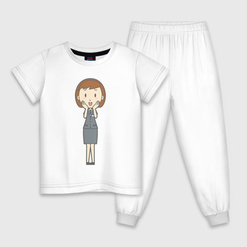 Детская пижама хлопок с принтом Офисная леди смущена, вид спереди #2