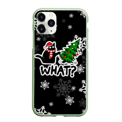 Чехол для iPhone 11 Pro Max матовый What котик роняет ёлку