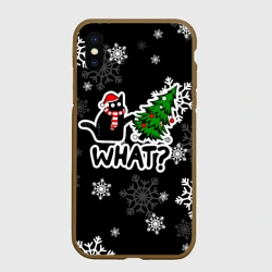 Чехол для iPhone XS Max матовый What котик роняет ёлку