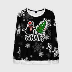 Мужской свитшот 3D What котик роняет ёлку