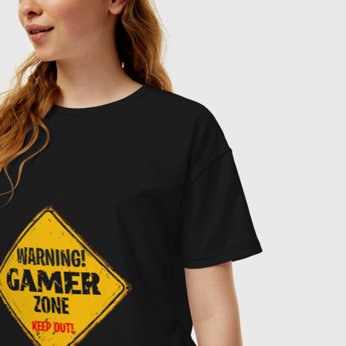 Женская футболка хлопок Oversize Gamer zone - keep out, цвет черный - фото 3