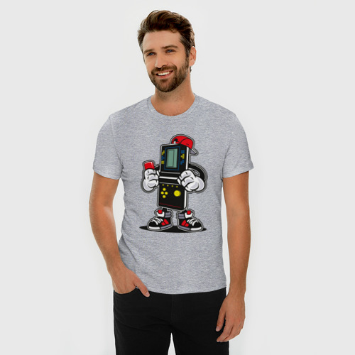 Мужская футболка хлопок Slim с принтом Game brick - tetris 90, фото на моделе #1