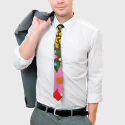 Галстук с принтом Цветной цветочный паттерн для мужчины, вид на модели спереди №3. Цвет основы: белый