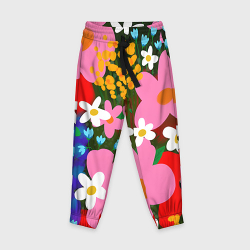 Детские брюки с принтом Цветной цветочный паттерн, вид спереди №1