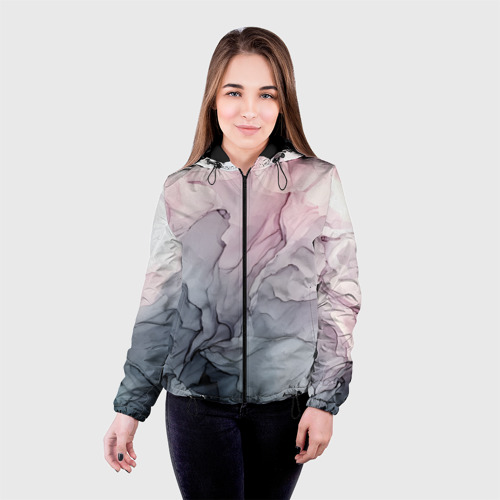 Женская куртка 3D Абстракция акварель мрамор, цвет черный - фото 3