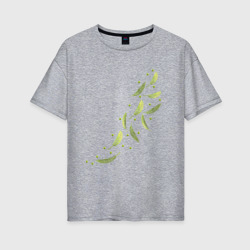 Женская футболка хлопок Oversize Тропические листья разлетаются