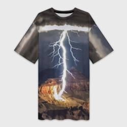 Мощная молния в горах – Платье-футболка 3D с принтом купить