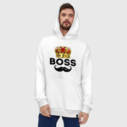 Худи SuperOversize хлопок Boss и корона с усами, цвет белый - фото 5