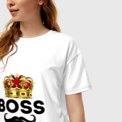 Женская футболка хлопок Oversize Boss и корона с усами - фото 2