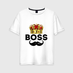 Женская футболка хлопок Oversize Boss и корона с усами