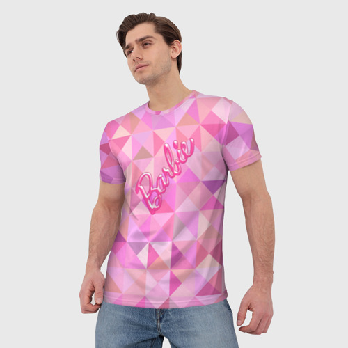 Мужская футболка 3D с принтом Барби - логотип на геометрическом фоне, фото на моделе #1