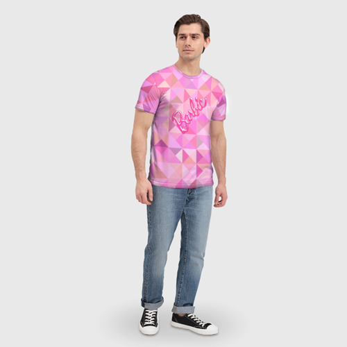 Мужская футболка 3D с принтом Барби - логотип на геометрическом фоне, вид сбоку #3