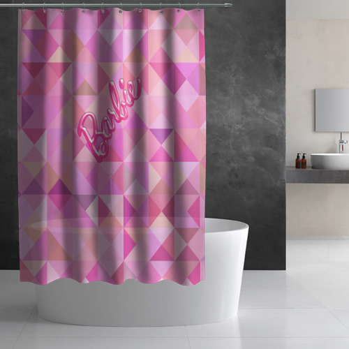 Штора 3D для ванной Барби - логотип на геометрическом фоне - фото 3